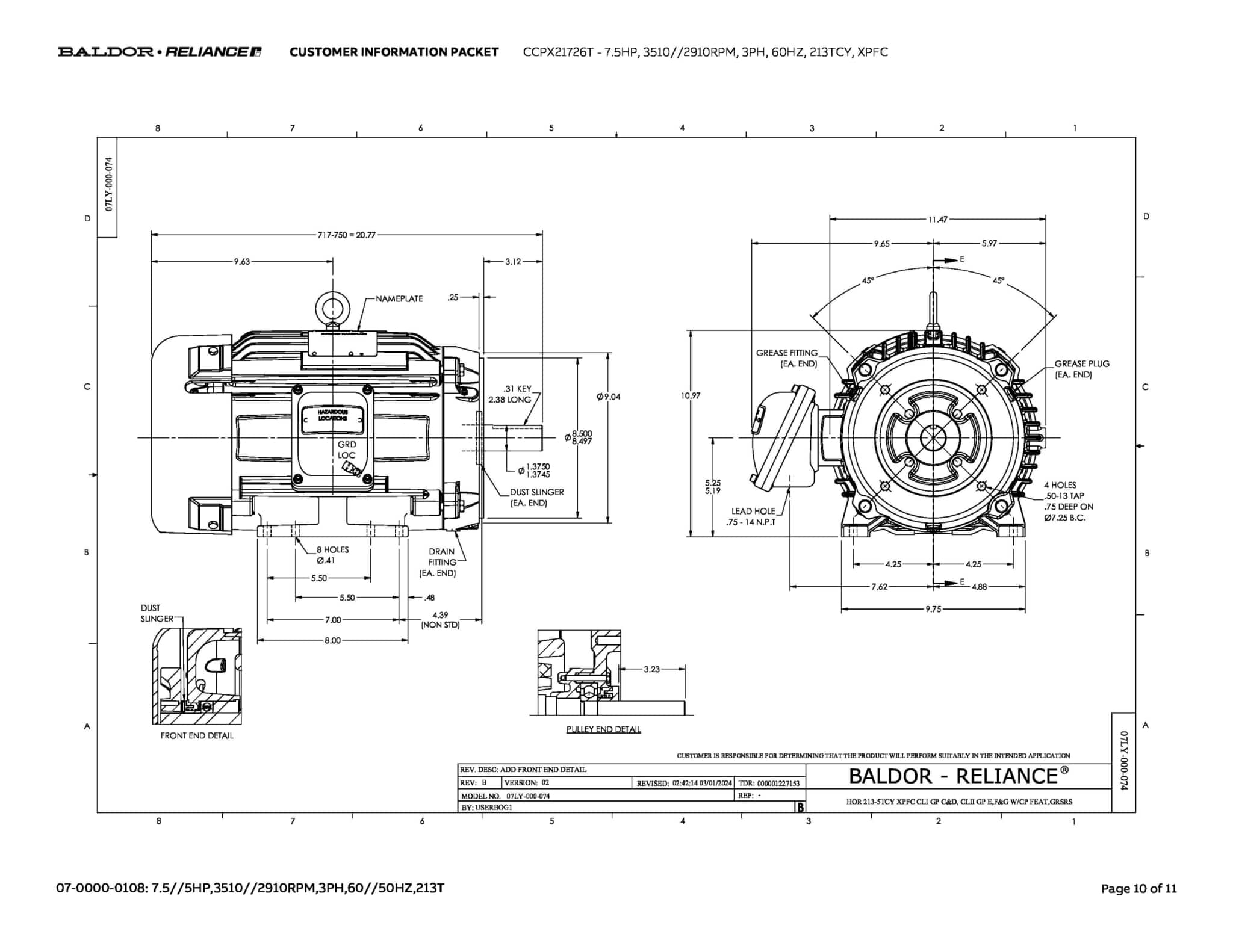 Baldor 7.5 HP, 3510//2910 RPM, 3 Phase, 60 Hz, 213TCY, XPFC - CCPX21726T - Image 12