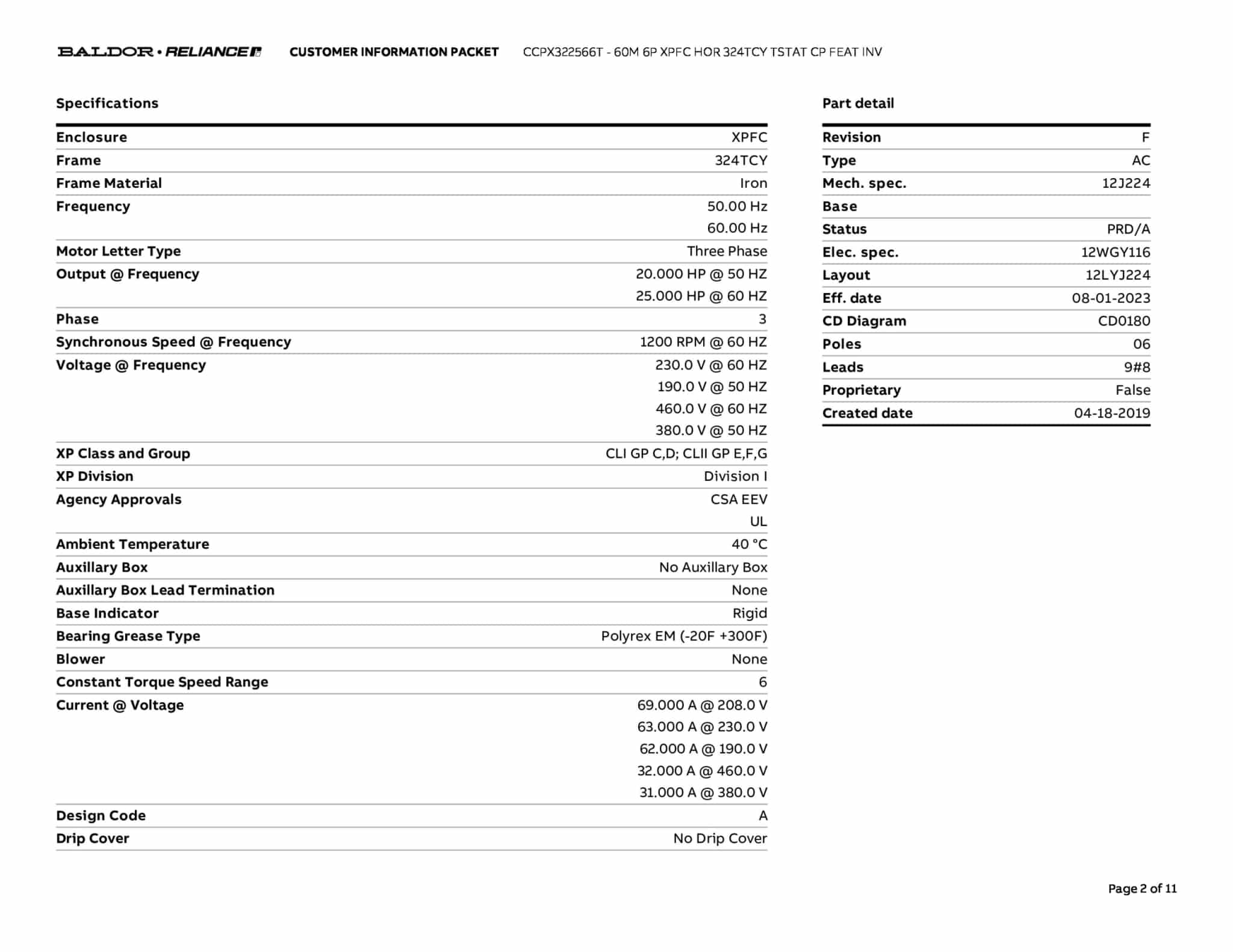 Baldor 60M 6P XPFC HOR 324TCY TSTAT CP FEAT INV - CCPX322566T - Image 5