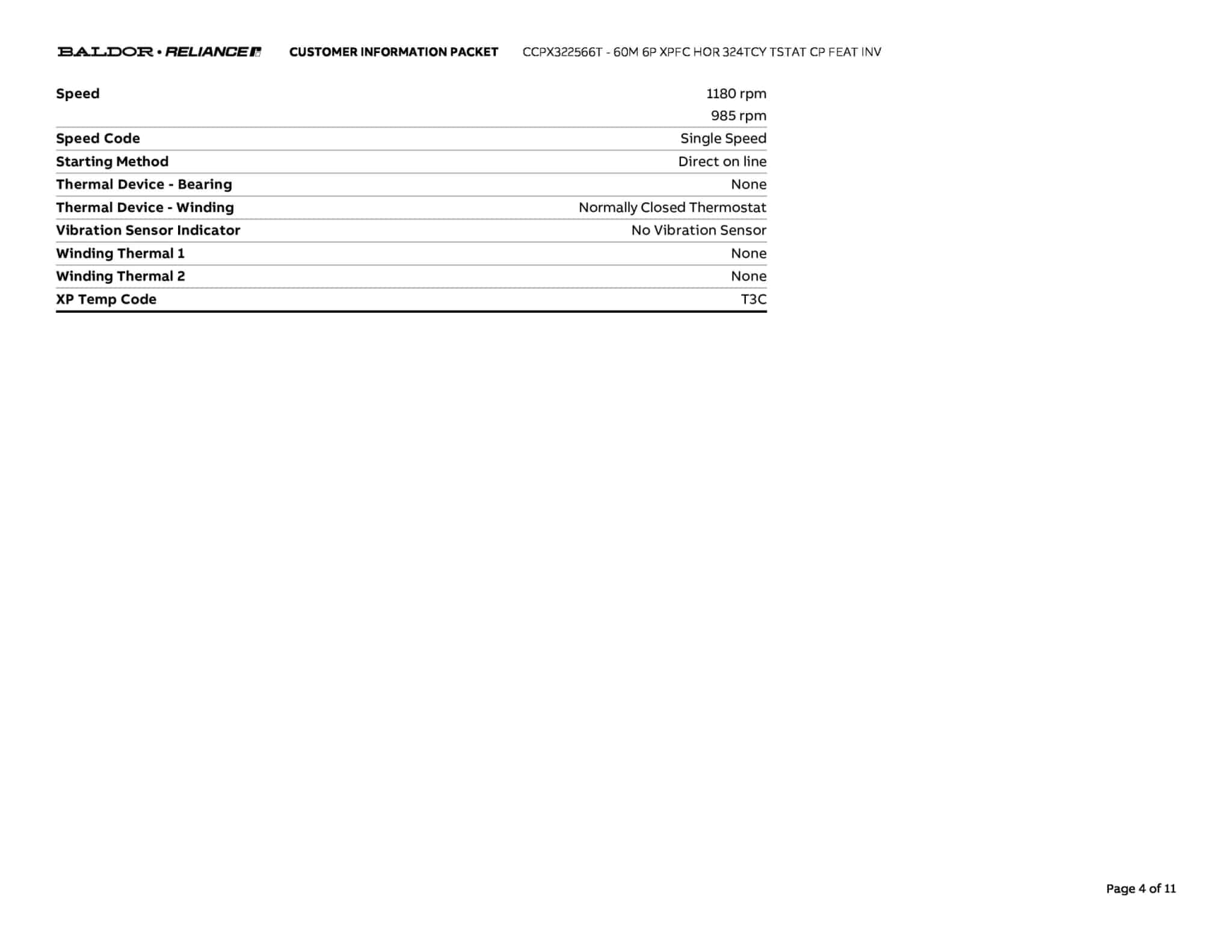 Baldor 60M 6P XPFC HOR 324TCY TSTAT CP FEAT INV - CCPX322566T - Image 7