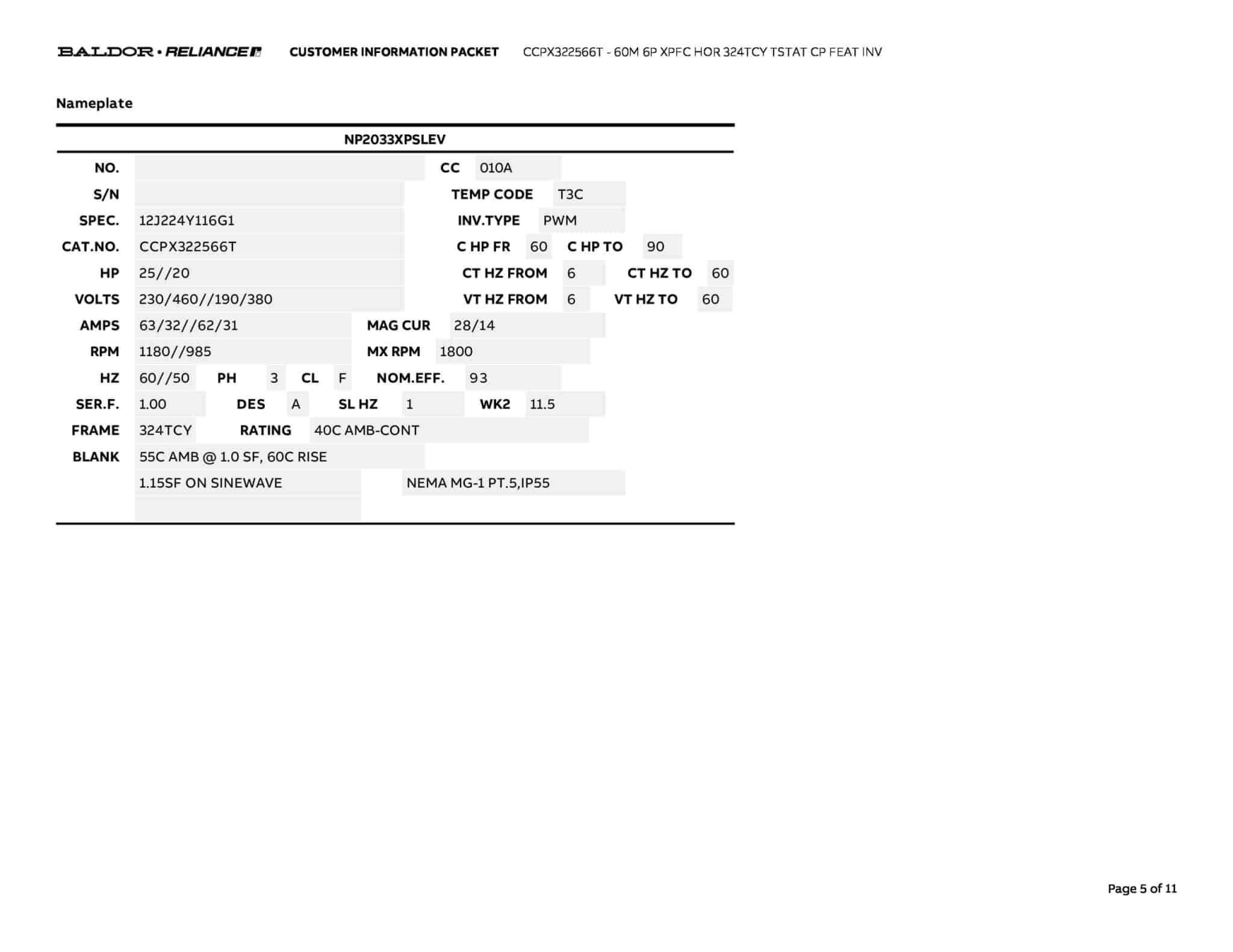 Baldor 60M 6P XPFC HOR 324TCY TSTAT CP FEAT INV - CCPX322566T - Image 8