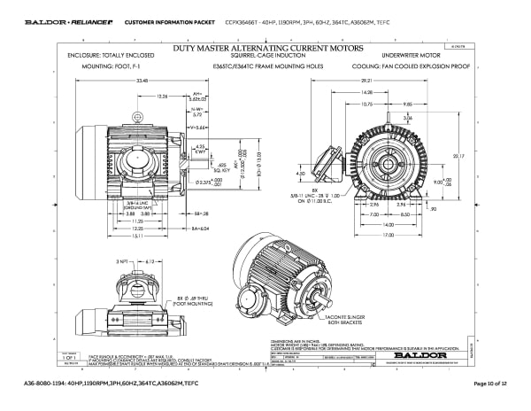 Baldor 40 HP, 1190 RPM, 3 Phase, 60 Hz, 364TC, A36062M, TEFC - CCPX36466T - Image 13
