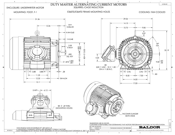 Baldor 60 HP, 3560 RPM, 3 Phase, 60 Hz, 364TSC, TEFC, F1 - CCPX36626T - Image 2