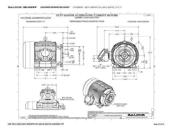 Baldor 60 HP, 3560 RPM, 3 Phase, 60 Hz, 364TSC, TEFC, F1 - CCPX36626T - Image 15