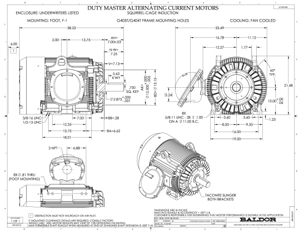 Baldor CCPX40766T - 75 HP, 1185 RPM, 3 Phase, 60 Hz, 405TC, TEFC, F1 - Image 2