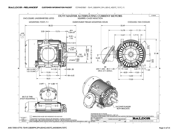 Baldor CCPX40766T - 75 HP, 1185 RPM, 3 Phase, 60 Hz, 405TC, TEFC, F1 - Image 14