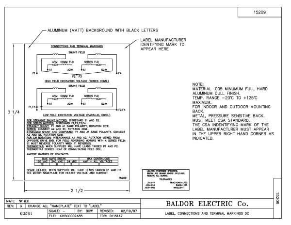 Baldor L 0186ATC, 3 HP, 1750 RPM, 240, 120, DPFG, F3 - CD2003P-2 - Image 3