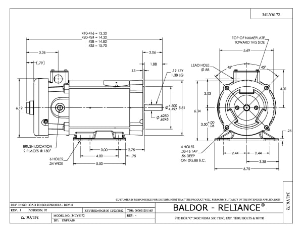 Baldor .25 HP, 1750 RPM, DC, 56C, 3413D, TEFC, F1, N - CD3425 - Image 2