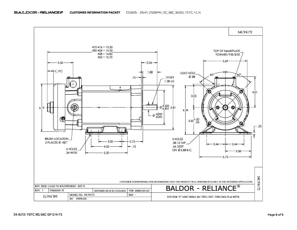 Baldor .25 HP, 1750 RPM, DC, 56C, 3413D, TEFC, F1, N - CD3425 - Image 11