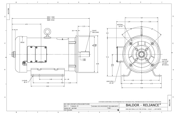 Baldor 3 HP, 1750 RPM, DC, 215C, 3668D, TEFC, F1, N - CD7503 - Image 2