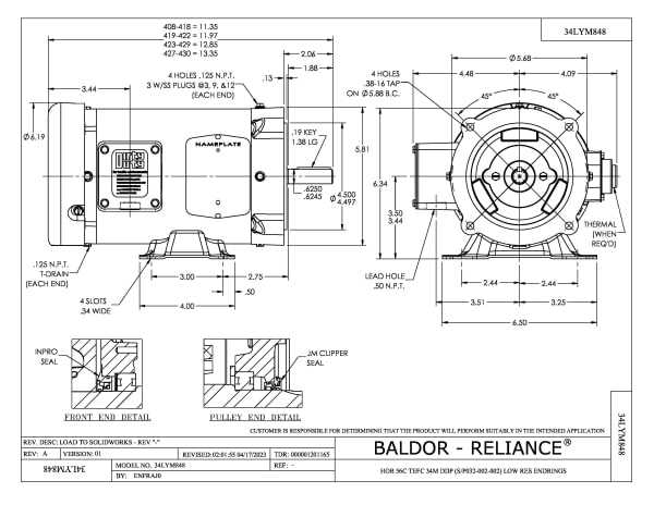 Baldor .5 HP, 3450 RPM, 3 Phase, 60 Hz, 56C, 3414M, TEFC, F1 - CDM3537 - Image 2