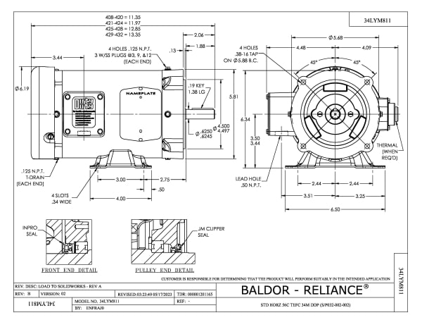Baldor .5 HP, 1725 RPM, 3 Phase, 60 Hz, 56C, 3420M, TEFC, F1 - CDM3538 - Image 2