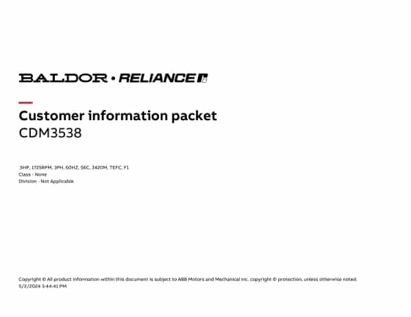 Baldor .5 HP, 1725 RPM, 3 Phase, 60 Hz, 56C, 3420M, TEFC, F1 - CDM3538 - Image 4