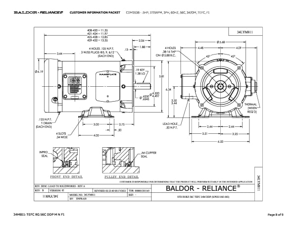 Baldor .5 HP, 1725 RPM, 3 Phase, 60 Hz, 56C, 3420M, TEFC, F1 - CDM3538 - Image 11