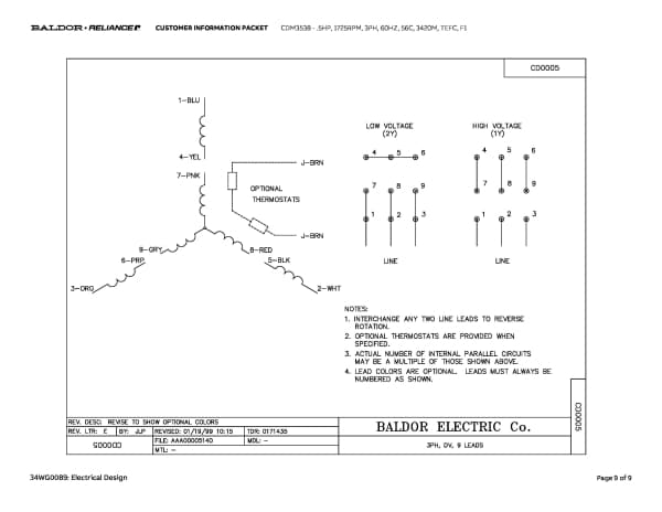 Baldor .5 HP, 1725 RPM, 3 Phase, 60 Hz, 56C, 3420M, TEFC, F1 - CDM3538 - Image 12