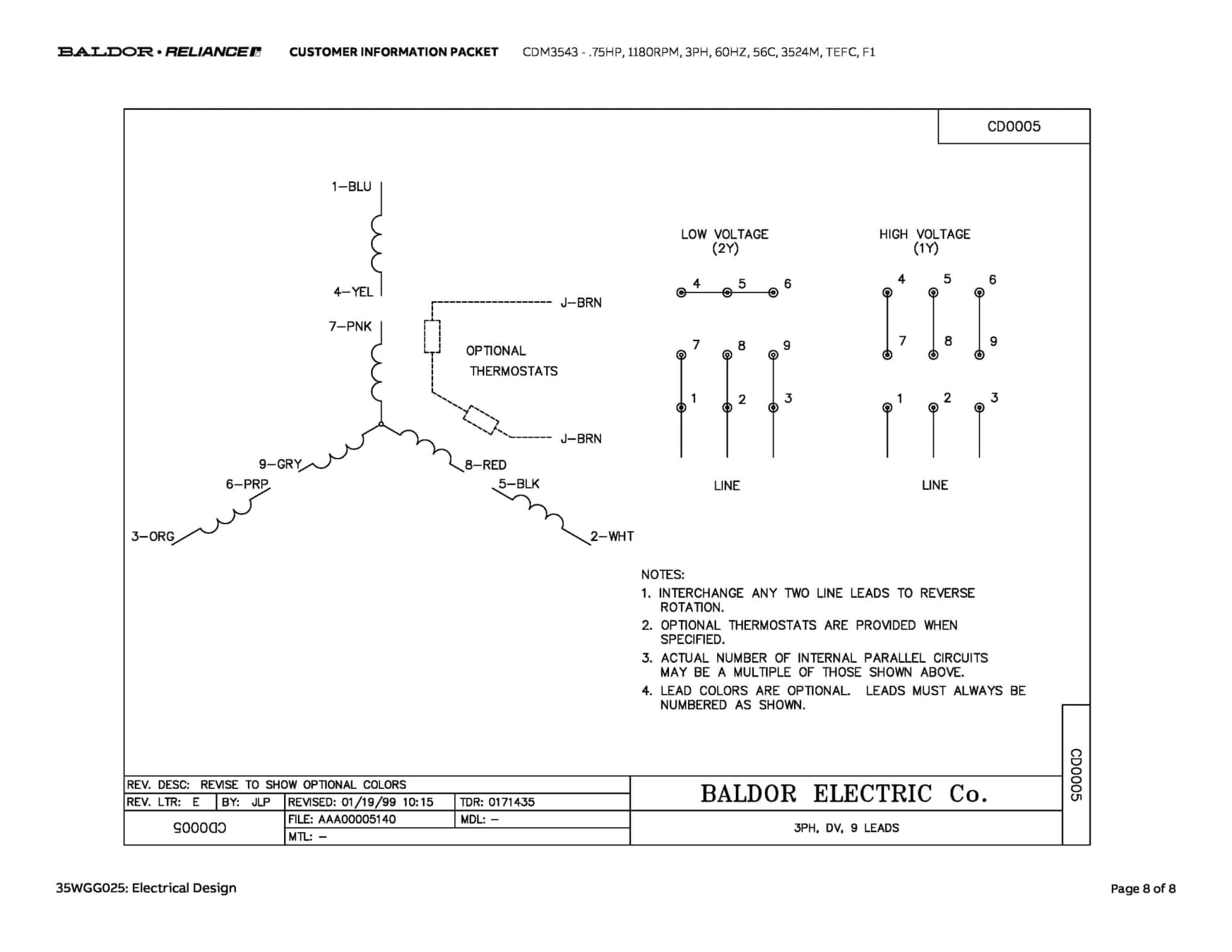 Baldor .75 HP, 1160 RPM, 3 Phase, 60 Hz, 56C, 3518M, TEFC, F1 - CDM3543 - Image 11