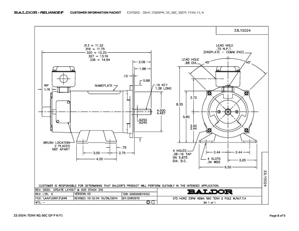 Baldor .33 HP, 1750 RPM, DC, 56C, 3327P, TENV, F1, N - CDP3320 - Image 11