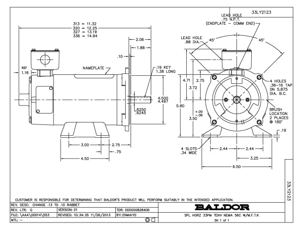 Baldor .5 HP, 2500 RPM, DC, 56C, 3327P, TENV, F1 - CDP3335 - Image 2