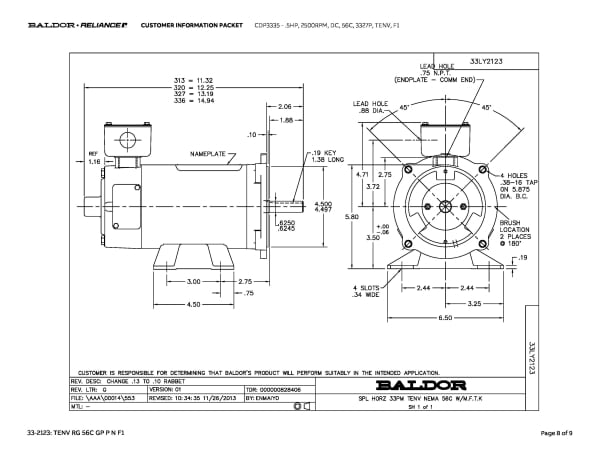 Baldor .5 HP, 2500 RPM, DC, 56C, 3327P, TENV, F1 - CDP3335 - Image 11