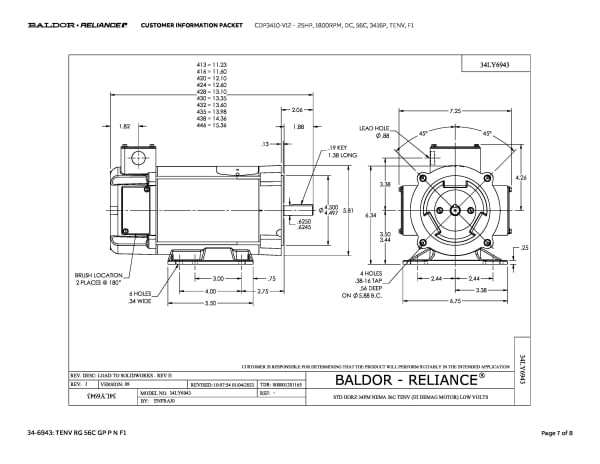 Baldor .25 HP, 1800 RPM, DC, 56C, 3416P, TENV, F1 - CDP3410-V12 - Image 10
