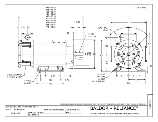 Baldor .25 HP, 1800 RPM, DC, 56C, 3416P, TENV, F1 - CDP3410-V24 - Image 2