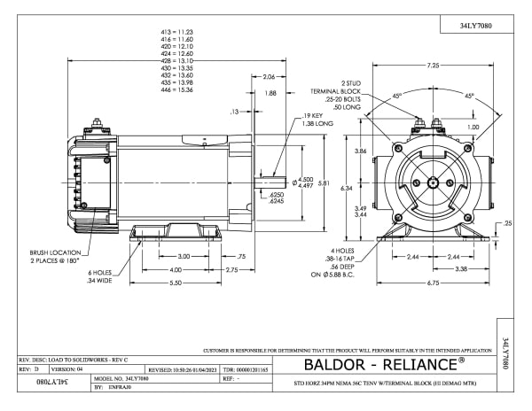 Baldor .5 HP, 1800 RPM, DC, 56C, 3420P, TENV, 12V - CDP3430-V12 - Image 2