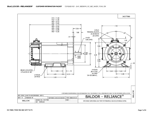 Baldor .5 HP, 1800 RPM, DC, 56C, 3420P, TENV, 12V - CDP3430-V12 - Image 10