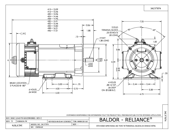 Baldor .75 HP, 1800 RPM, DC, 56C, 3430P, TEFC, F1 - CDP3440-V12 - Image 2