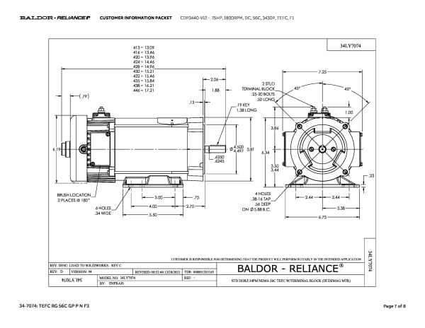 Baldor .75 HP, 1800 RPM, DC, 56C, 3430P, TEFC, F1 - CDP3440-V12 - Image 10