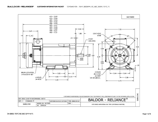 Baldor .75 HP, 1800 RPM, DC, 56C, 3424P, TEFC, F1 - CDP3440-V24 - Image 10