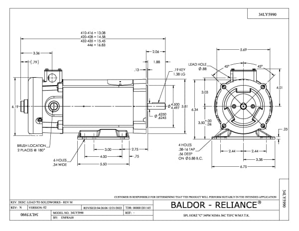 Baldor .75 HP, 2500 RPM, DC, 56C, 3420P, TEFC, F1 - CDP3443 - Image 2