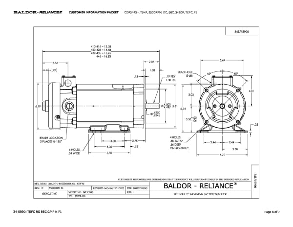 Baldor .75 HP, 2500 RPM, DC, 56C, 3420P, TEFC, F1 - CDP3443 - Image 9