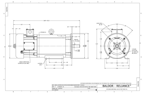 Baldor 3 HP, 1750 RPM, DC, 184TC, 3649P, TEFC, F1 - CDP3603 - Image 2