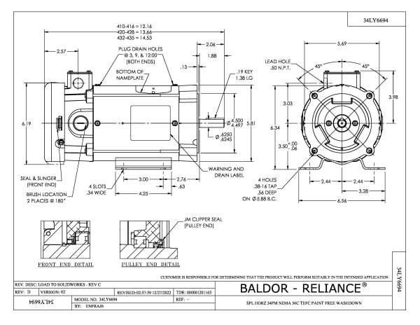 Baldor .25 HP, 1750 RPM, DC, 56C, 3413P, TEFC, F1 - CDPSWD3410 - Image 2