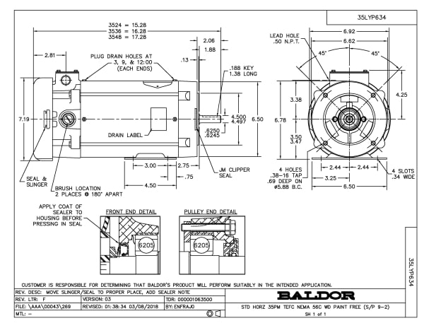 Baldor 1 HP, 1750 RPM, DC, 56C, 3536P, TEFC, F1 - CDPSWD3555 - Image 2