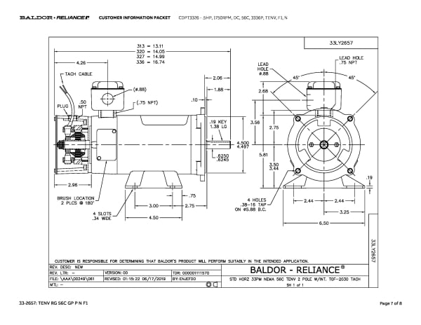 Baldor .5 HP, 1750 RPM, DC, 56C, 3336P, TENV, F1, N - CDPT3326 - Image 10