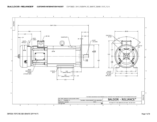 Baldor 3 HP, 1750 RPM, DC, 184ATC, 3649P, TEFC, F1, N - CDPT3603 - Image 10