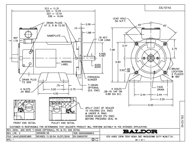 Baldor .25 HP, 1750 RPM, DC, 56C, 3320P, TENV, F1 - CDPWD3310 - Image 2