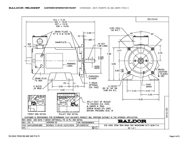 Baldor .25 HP, 1750 RPM, DC, 56C, 3320P, TENV, F1 - CDPWD3310 - Image 8
