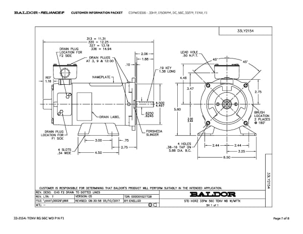 Baldor .33 HP, 1750 RPM, DC, 56C, 3327P, TENV, F1 - CDPWD3316 - Image 10