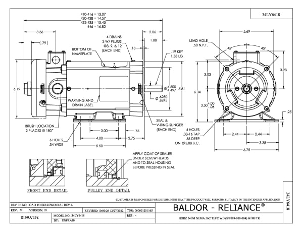 Baldor .75 HP, 1750 RPM, DC, 56C, 3428P, TEFC, F1 - CDPWD3440 - Image 2