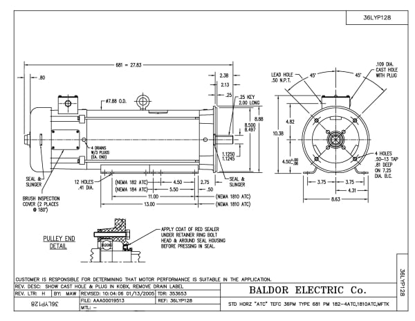 Baldor 5 HP, 1750 RPM, DC, 1810ATC, 3681P, TEFC, F1 - CDPWD3605 - Image 2