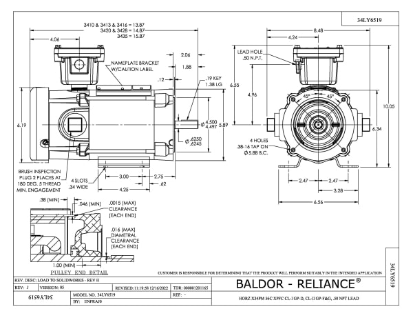 Baldor .33 HP, 1750 RPM, DC, 56C, X3420P, XPFC, F1 - CDPX3420 - Image 2