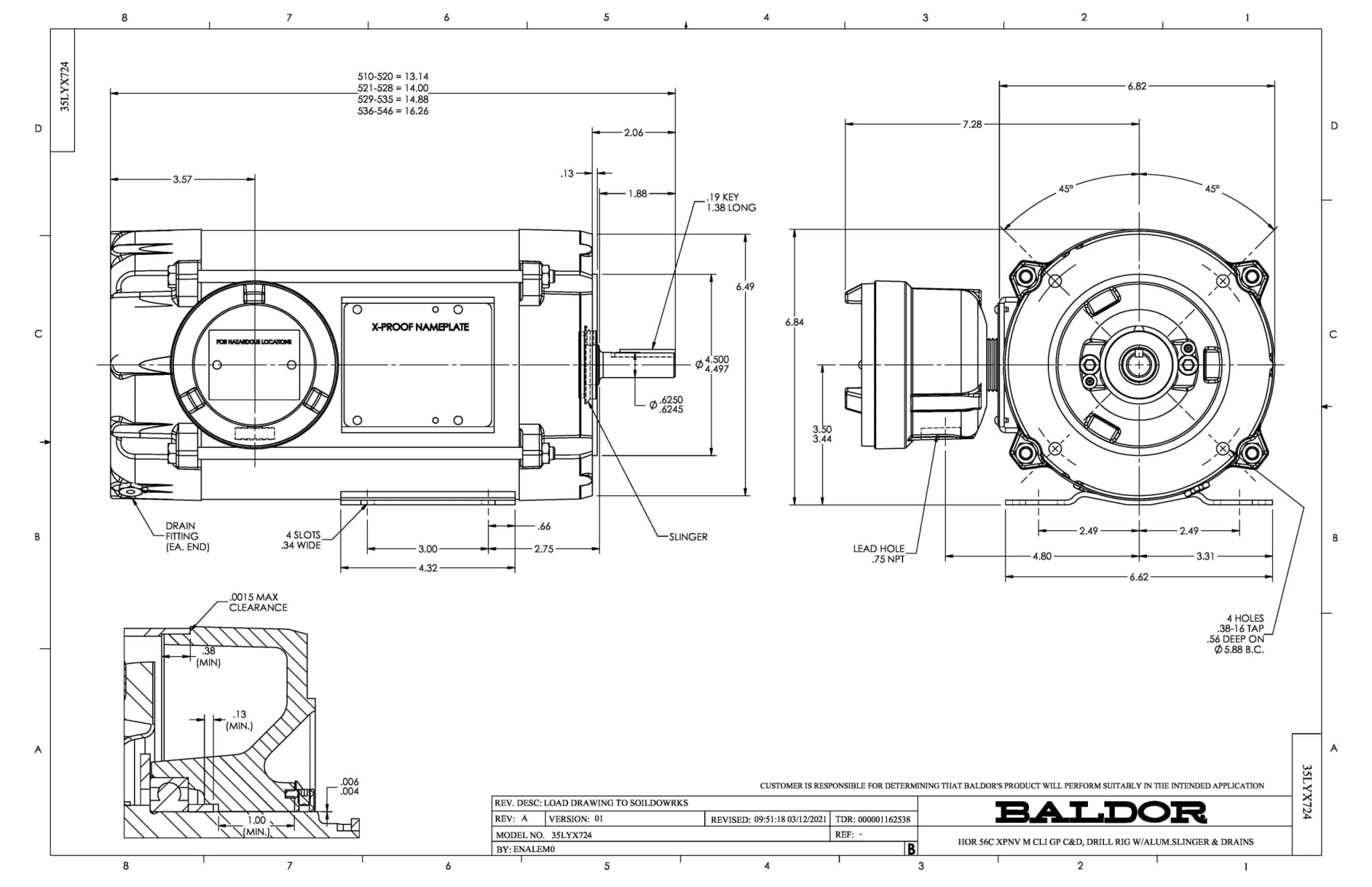 Baldor 0.5 HP, 1770//1475 RPM, 3 Phase, 60//50 Hz, 56C, 351 - CDRX050544 - Image 2
