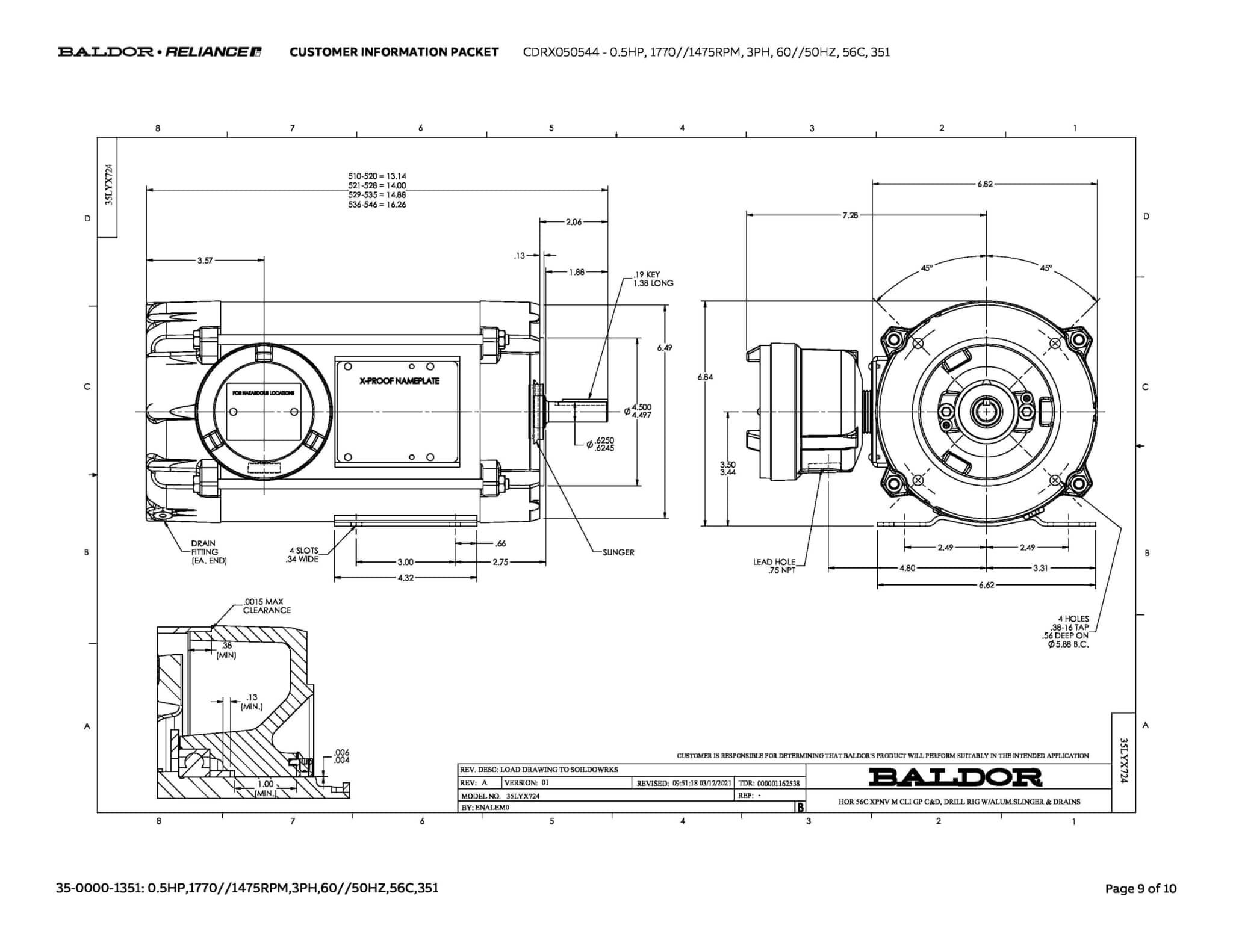 Baldor 0.5 HP, 1770//1475 RPM, 3 Phase, 60//50 Hz, 56C, 351 - CDRX050544 - Image 12