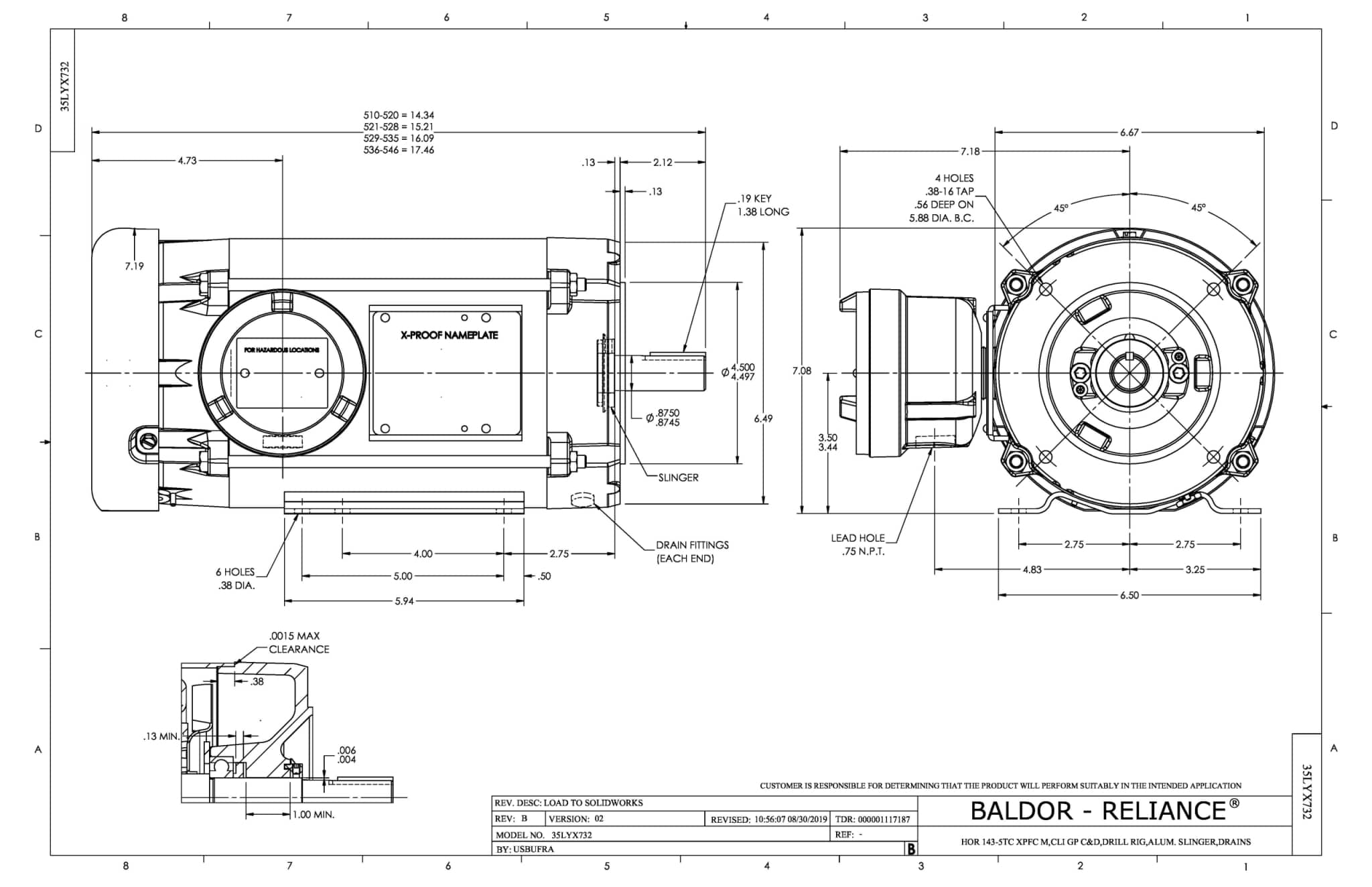2HP,1765RPM,3PH,60HZ,145TC,3528M,XPFC,F1 - CDRX14244T-5 (575 VAC Only) - Image 2