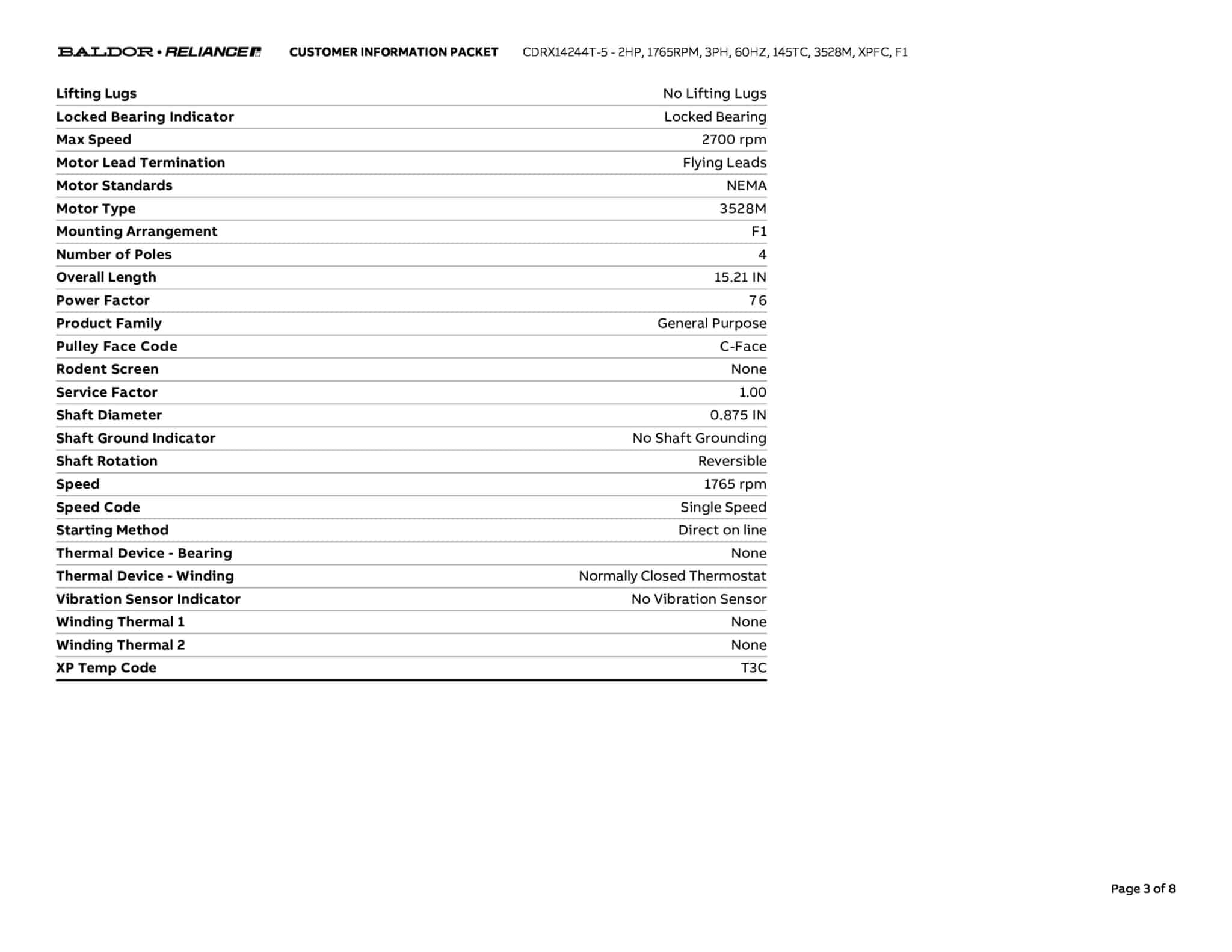 2HP,1765RPM,3PH,60HZ,145TC,3528M,XPFC,F1 - CDRX14244T-5 (575 VAC Only) - Image 6