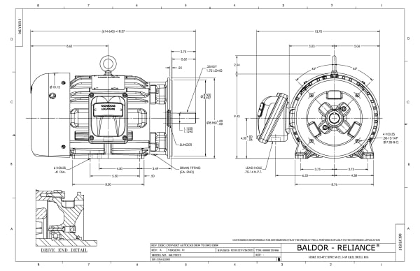 Baldor 5 HP, 1750 RPM, 3 Phase, 60 Hz, 184TC, XPFC, F1 - CDRX18544T-5 (575 VAC Only) - Image 2