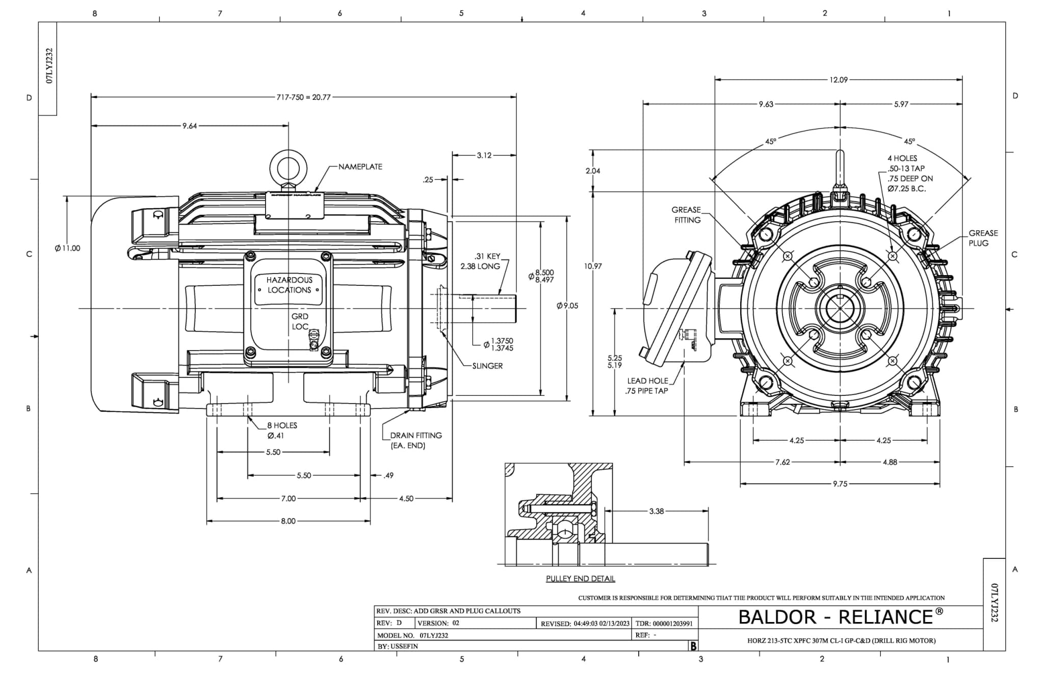 Baldor 7.5 HP, 3510 RPM, 3 Phase, 60 Hz, 213TC, XPFC, F1 - CDRX21724T-5 (575 VAC Only) - Image 2