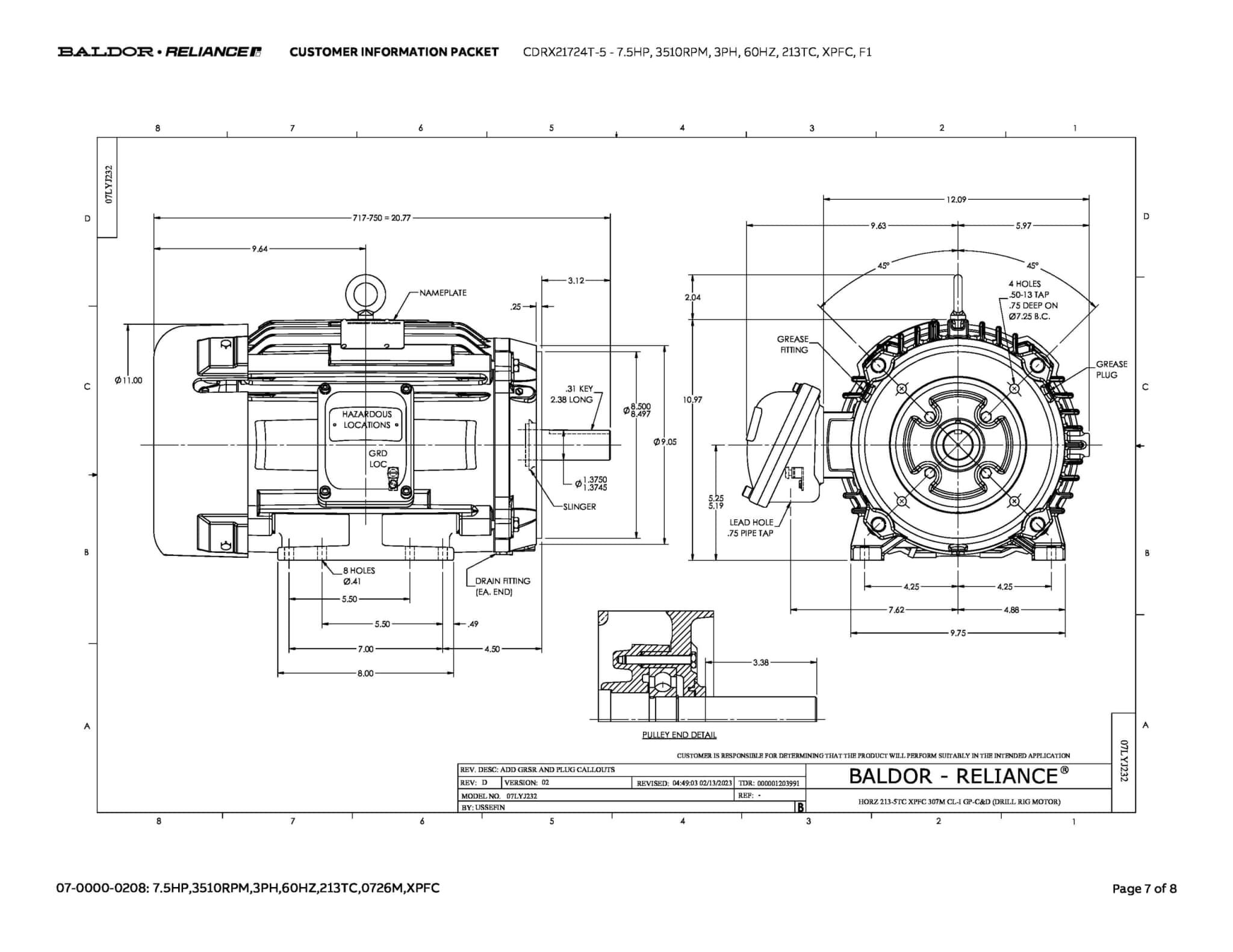 Baldor 7.5 HP, 3510 RPM, 3 Phase, 60 Hz, 213TC, XPFC, F1 - CDRX21724T-5 (575 VAC Only) - Image 10