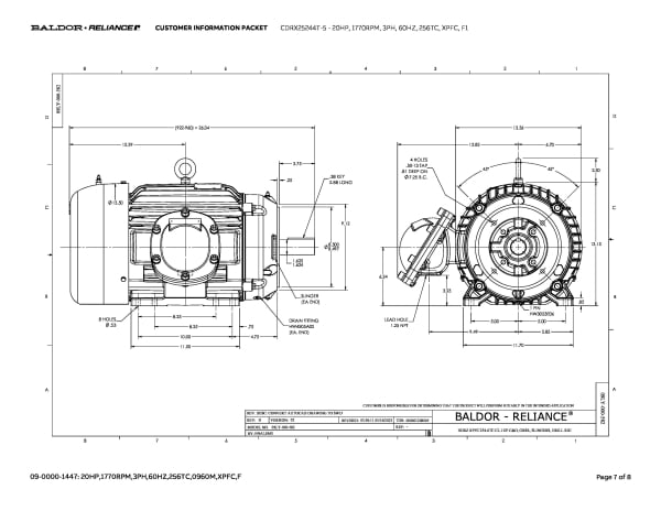 Baldor 20 HP, 1770 RPM, 3 Phase, 60 Hz, 256TC, XPFC, F1 - CDRX25244T-5 (575 VAC Only) - Image 10
